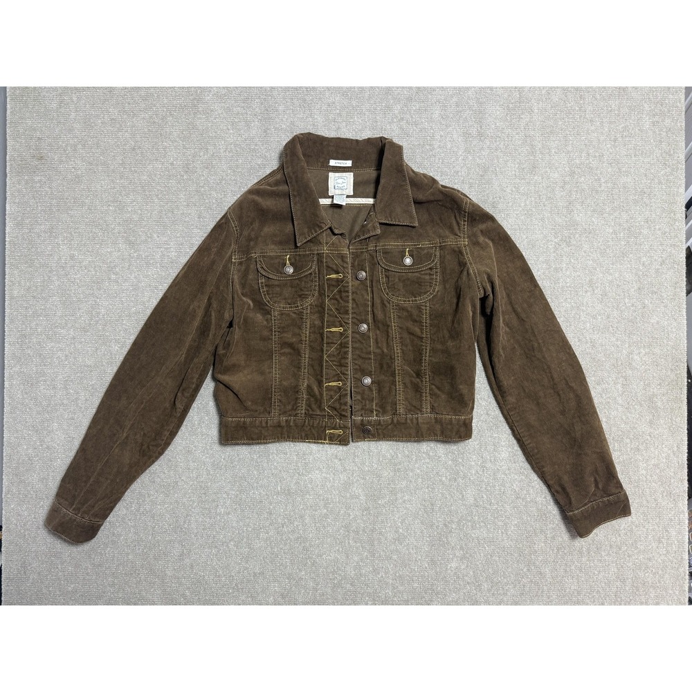Vintage Old Navy Jacket Womens Small Brown Corduroy Stretch Button Fall 2005 Y2K